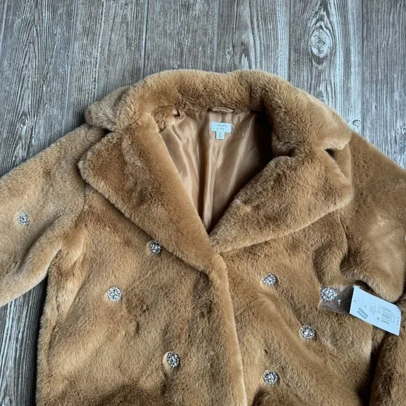 Crown & Ivy‎ Faux Fur Teddy Bear Jacket Tan NEW XL Rhinestones Mobwife SOFT Boxy - Picture 5 of 9